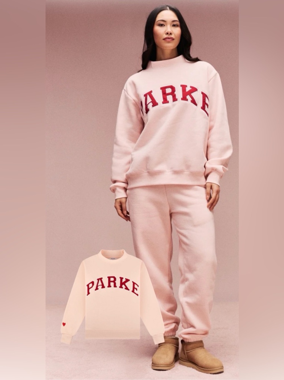 PARKE Valentine’s Day Varsity Mockneck Fleece Peony + Crimson S/M